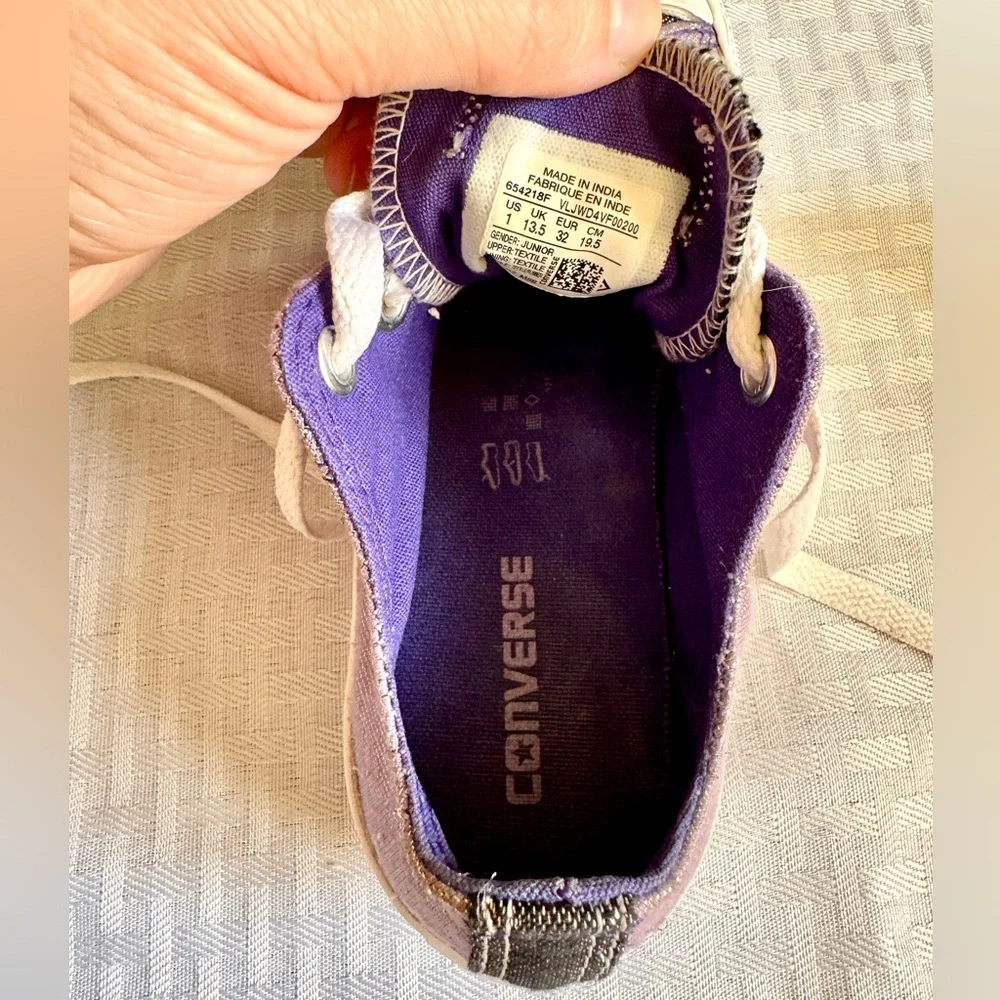 Converse All Star Glitter‎ Sneakers Youth 1 Lavender Purple Sparkle Casual Shoes